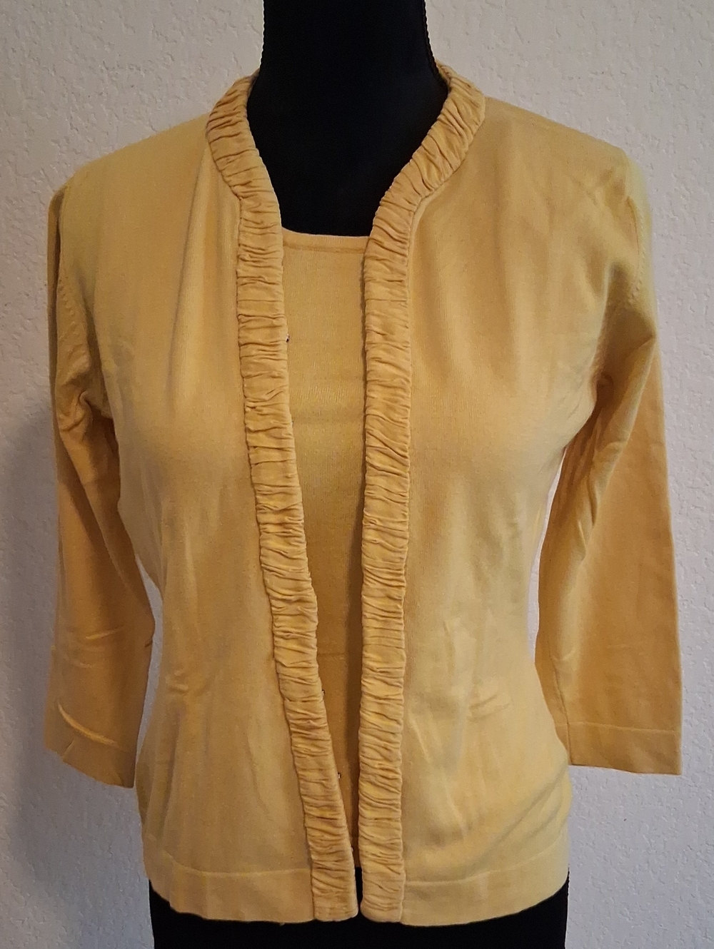 Karen Kane Yellow Ruffle-Trim Open Cardigan